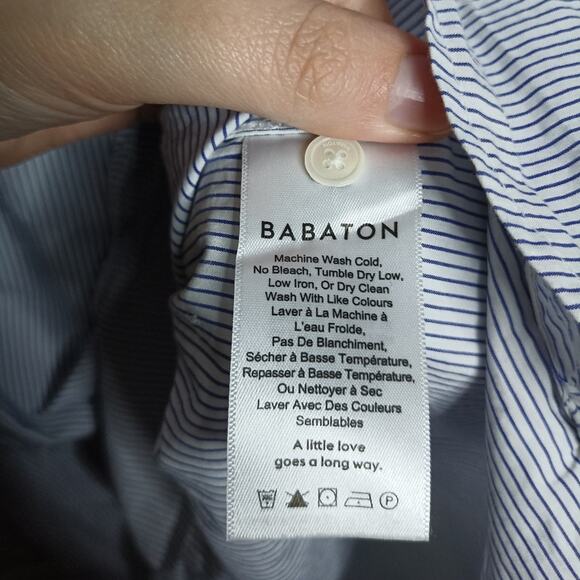 Babaton Shirt Dress Blue Pinstripes Button Neckline Minimalist Old Money Preppy - Picture 6 of 9